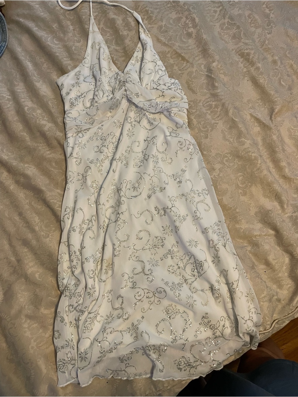 White Halter V-Neck Embellished Evening Dress size medium